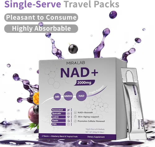 Vista 4 de 1000mg Liquid NAD+ Supplement Packets, Advanced Nicotinamide Riboside, Trans-Resveratrol, PQQ & Quercetin Complex for Cellular Energy & Healthy