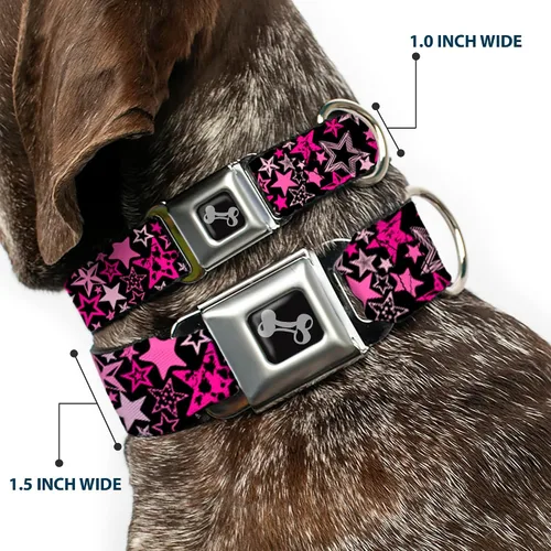 Vista 2 de Collar de perro hebilla de cinturón de seguridad Stargazer Negro Rosa 13 a 18 pulgadas 1.5 pulgadas de ancho
