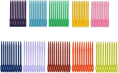 Vista 6 de iFergoo - 100 agujas de coser de plástico, 50 agujas coloridas para manualidades de ojos grandes de 3.5 pulgadas y 50 agujas de aprendizaje
