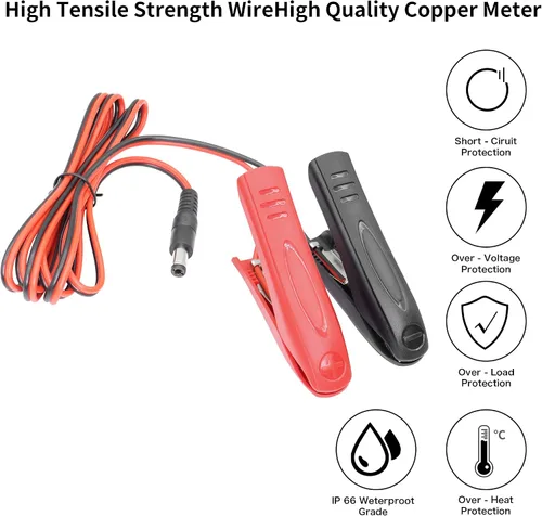 Vista 7 de YACSEJAO Cable de pinzas de cocodrilo de batería de CC 5.5 de 0.083 in macho a batería, cable de extensión de 12-24 V con abrazadera de batería