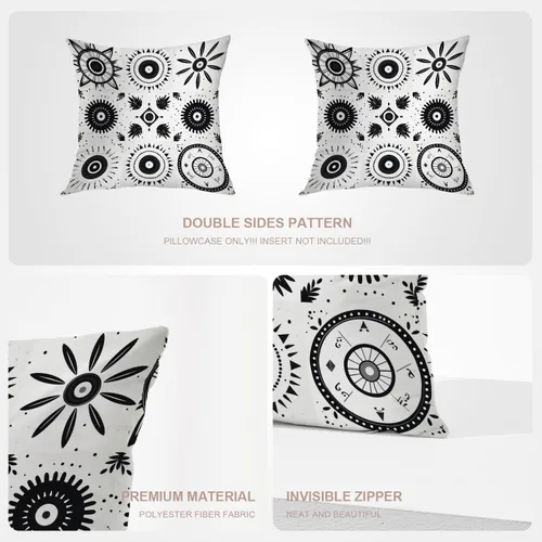 Vista 4 de Geometric Patterns Throw Pillow Covers, Black and White Designs Cushion Cases Digital Blended Hidden Zipperl Decorative Pillow Covers Square 16X16