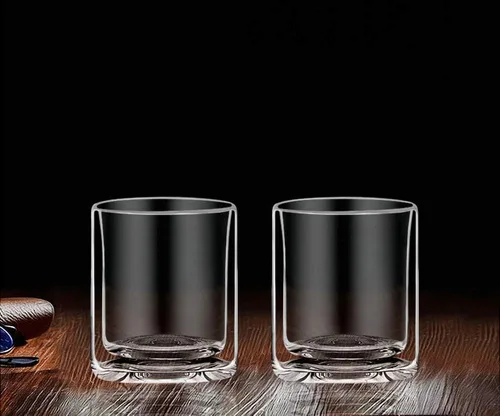 Vista 2 de Sun's Tea Juego de vasos de doble pared para whisky/Scotch Rocks de 5.5 onzas, vasos de cóctel y bebidas antiguas, vaso aislado transparente, juego