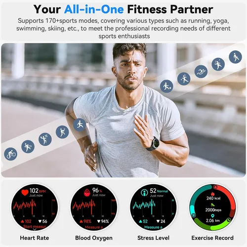 Vista 3 de Reloj inteligente para hombres, reloj inteligente con GPS, rastreador de actividad física con monitor de frecuencia cardíaca/sueño, podómetro
