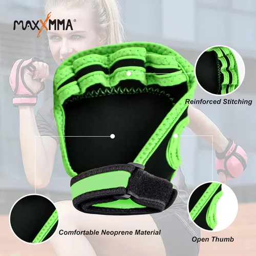 Vista 3 de MaxxMMA Guantes con peso ajustables, juego de 2 libras, peso extraíble (2 x 0.5 libras cada guante) para esculpir MMA Kickboxing, cardio, aeróbicos