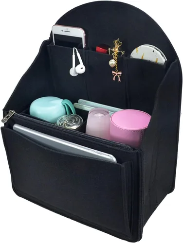 Vista 2 de Organizador de mochila de fieltro, organizador de bolso para hombres y mujeres, mochila mochila bolsa de hombro (negro, grande)