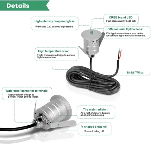 Vista 7 de 1W luces de paso de la baja tensión LED, prenda impermeable al aire libre Plateado