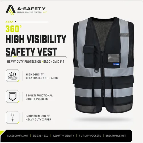 Vista 2 de A-SAFETY Chaleco de Seguridad Reflejante de Alta Visibilidad con Logo Personalizado (XS-8XL)