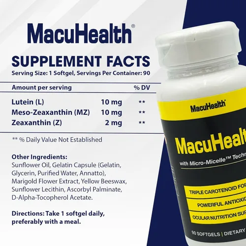 Vista 4 de Macuhealth Vitaminas oculares de triple carotenoide para adultos con luteína y zeaxantina (90 cápsulas blandas, suministro para 3 meses) y MacuWipes