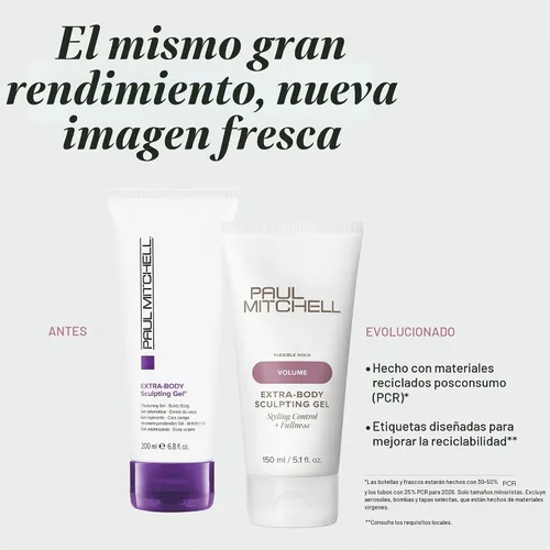 Vista 2 de Paul Mitchell Gel escultor extra corporal, añade plenitud + control de peinado, para cabello fino
