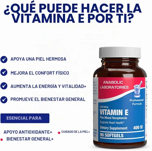 Vista 5 de Cápsulas blandas de vitamina E de 400 UI – Fórmula clínica Complejo de suplemento de vitamina E natural con tocoferol d-alfa y tocoferoles mixtos