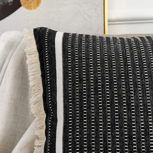 Vista 3 de OJIA Funda de Almohada Moderna con Borlas, Funda de Cojín Decorativa con Flecos de Liana, Funda de Almohada Tejida Estilo Granja para Sofá Silla