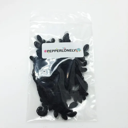 Vista 4 de PEPPERLONELY 1 par de parches de tela de encaje fino bordados adornos apliques decoración de vestido, negro, 10 x 6 pulgadas