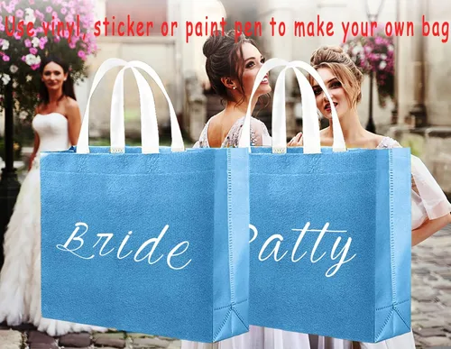 Vista 4 de Juego de 12 bolsas de comestibles reutilizables brillantes con asas, bolsa de regalo de despedida de soltera, bolsa de dama de honor no tejida