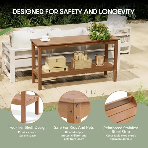 Vista 7 de WestinTrends Malibu - Mesa consola Adirondack de 55 pulgadas para patio al aire libre, 2 niveles, teca