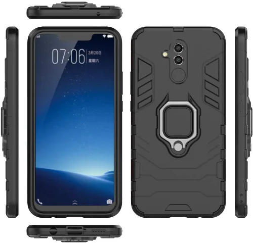 Vista 4 de Compatible con Huawei Mate 20 Lite, funda de metal con anillo de agarre a prueba de golpes (funciona con soporte magnético para automóvil), funda
