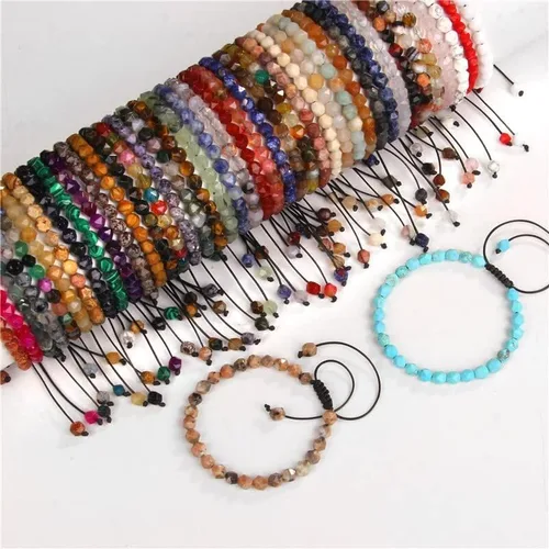 Vista 4 de Pulsera de cuentas de piedra facetada de 0.236in, piedras preciosas naturales, pulseras de ágata para hombres y mujeres, joyería vintage para yoga