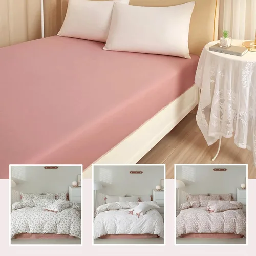 Vista 2 de VM VOUGEMARKET Sábana bajera ajustable tamaño individual, 100% algodón, color rosa rubor con bolsillo profundo de 15 pulgadas, funda de colchón Rosa