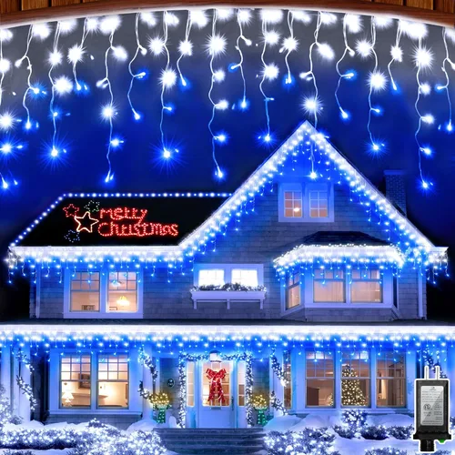 Vista 13 de 612 luces LED de Navidad para exteriores de 60 pies, 136 gotas de hielo, 12 modos profesionales con temporizador de memoria y brillo, tira de luces