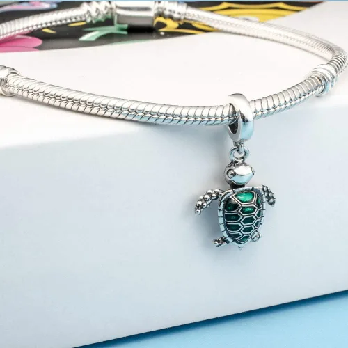 Vista 4 de Abalorio de plata de ley 925 con diseño de tortuga de mar para pulsera europea