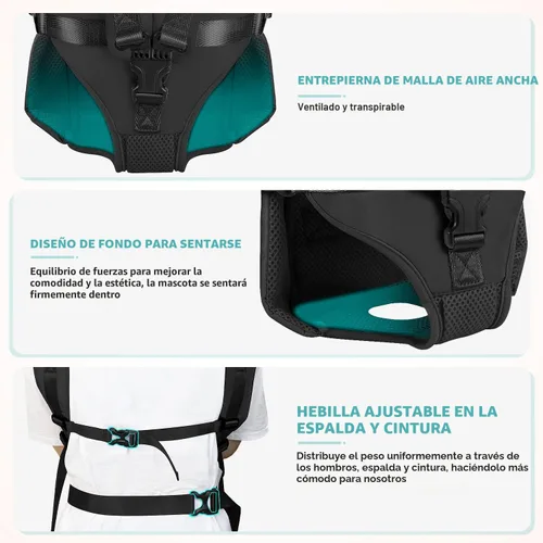 Vista 5 de Lukovee Mochila transportadora para perros, con patas hacia afuera, fácil ajuste, transportadora frontal para perros pequeños y medianos Negro