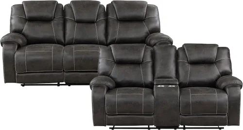 Vista 3 de Lexicon Juego de muebles de sala de estar de 2 piezas, juego de sofá reclinable manual de microfibra pulida con reposabrazos superior de almohada