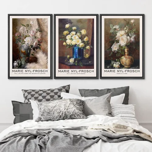 Vista 2 de MUDECOR Lienzo enmarcado para pared, juego de arte de ramo de flores de vida muerta de Marie Frosch, naturaleza, desierto, ilustración, arte