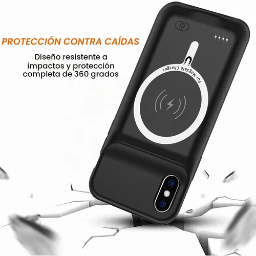 Vista 5 de Funda de batería para iPhone X/XS, 10000 mAh de alta capacidad, recargable, portátil, extendida, carga inalámbrica, compatible con iPhone X/XS/10