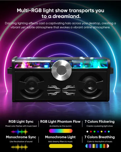 Vista 2 de Cyberpunk Altavoz Bluetooth, Mini Mecha con luz RGB Bluetooth inalámbrico 5.0, altavoz de escritorio, regalo para niños jugadores Perspectiva