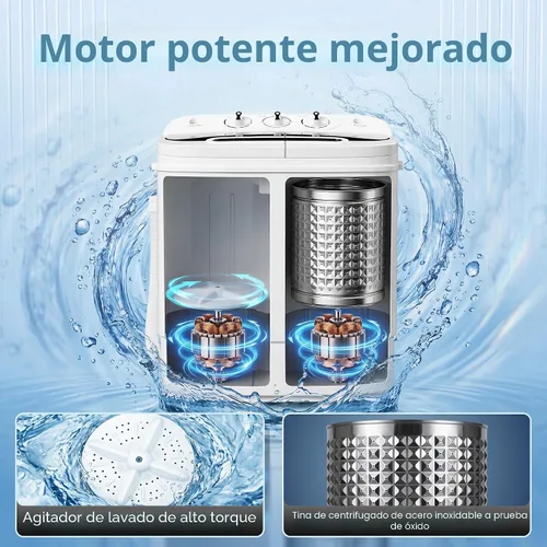 Vista 8 de HomGarden Lavadora portátil con doble tina, capacidad total de 13 libras, mini lavadora compacta y secadora de centrifugado con control