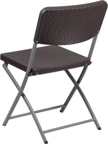 Vista 6 de Flash Furniture HERCULES Series - Silla plegable de plástico de ratán marrón con marco gris