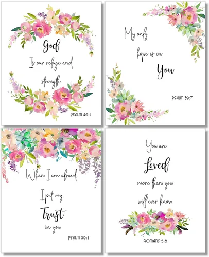 Vista 7 de Arte de pared inspirador – Dios es nuestro refugio – Decoración cristiana de pared – Juego de 4 – 8 x 10 – sin marco