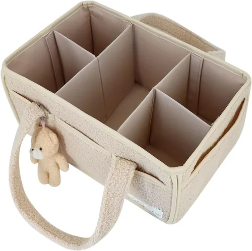Vista 2 de Buzz&Bloom Organizador de pañales de peluche para bebé, elegante cesta de almacenamiento para artículos esenciales para recién nacidos y estación