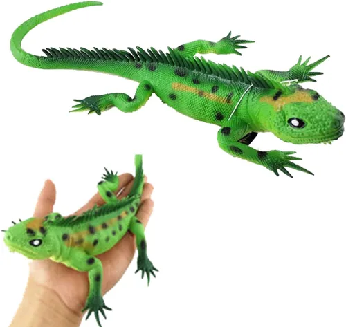 Vista 2 de Yitaocty - Figura de lagarto de goma verde grande realista de reptil, juguete de broma de dragón barbudo, accesorios de broma, juguete aterrador