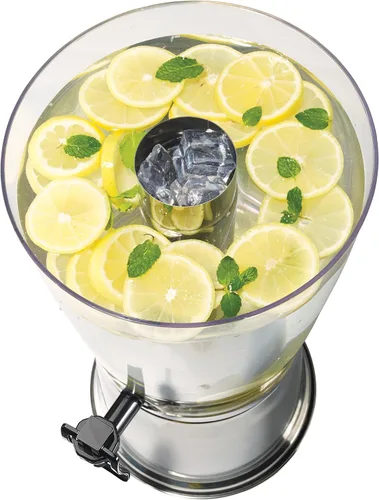 Vista 2 de Winco - Dispensador de bebidas de plástico plateado de 2 1/4 galones, soporte y núcleo de hielo Sin BPA, cámara grande, sin goteo, ideal