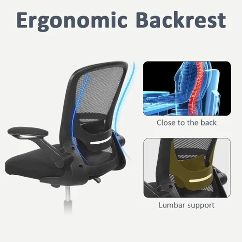 Vista 4 de BestOffice - Silla de oficina ergonómica de malla, silla de computadora giratoria con respaldo medio, con soporte lumbar, brazos abatibles, silla