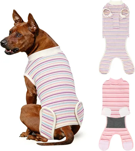 Vista 36 de Paquete de 2 unidades de algodón transpirable para perros de recuperación para después de esterilizar heridas abdominales, protectores profesionales