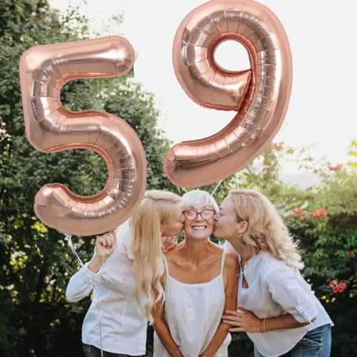 Vista 5 de TONIFUL Globos de 40 pulgadas de oro rosa con números grandes del 0 al 9, globos digitales de helio número 5 del número 5, globos de aluminio