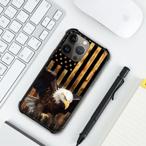 Vista 47 de Funda compatible con iPhone 8, a prueba de golpes, antiarañazos, bandera de ciervos de cola blanca de grano de madera estadounidense