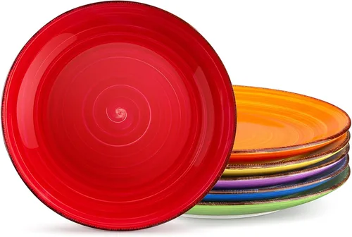 Vista 10 de vancasso Bonita - Juego de platos llanos de cerámica de 10.5 pulgadas, juego de 6 platos de ensalada coloridos, aptos para microondas
