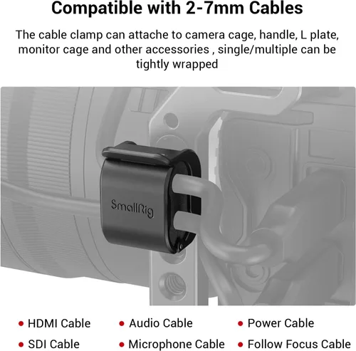 Vista 2 de SmallRig Abrazadera de cámara (4 piezas) para cable HDMI/SDI/Micrófono, Soporte de montaje de bloqueo de cable de cámara DSLR 0.079-0.276 in