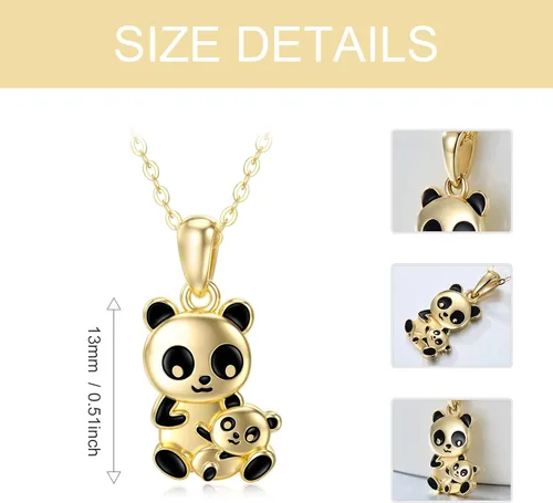 Vista 4 de BEBEWO Panda Mother Child Necklace in 10k14k18k Gold, Gold Panda Pendant Necklace, Cute Animal Panda Lover Necklace for Women Girls