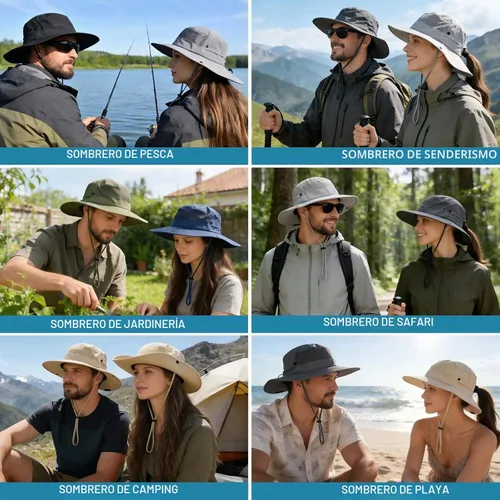 Vista 6 de Cooling Sun Bucket Hat, UPF 50+ Wide Brim Boonie Hat with Ponytail Hole 01 Azul marino