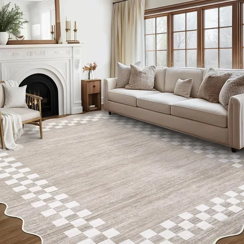 Vista 61 de GarveeHome Alfombra lavable de 5 x 7 pies para sala de estar, alfombra Beige festoneado