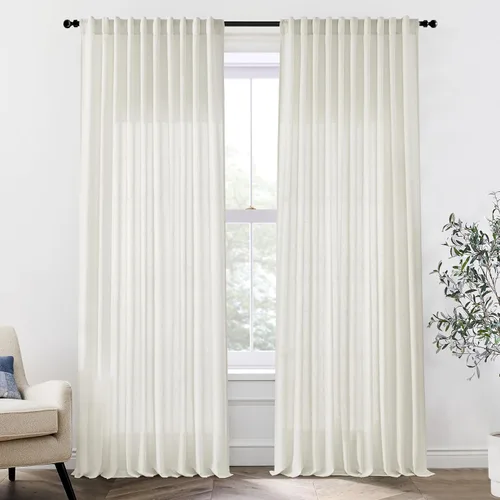 Vista 14 de XTMYI - Cortinas transparentes de 54 pulgadas de largo, juego de 2 paneles para baño, cortinas cortas de lino y algodón con semi privacidad