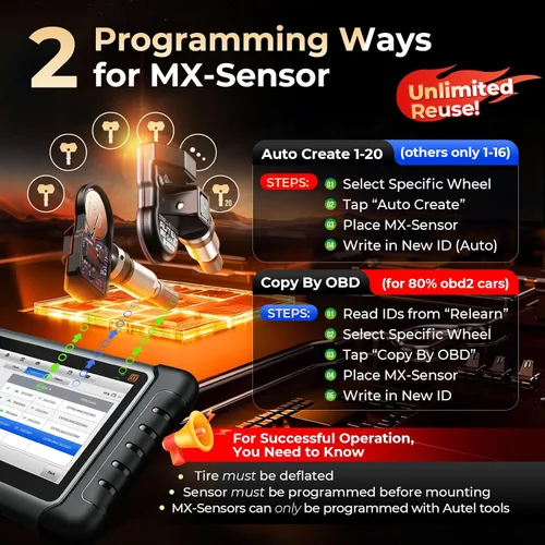 Vista 3 de Autel Sensor TPMS 1 sensor, válvula de metal MX-Sensor 315 MHz + 433 MHz, programable universal especialmente diseñado para reemplazo de sensores