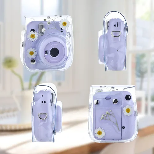 Vista 4 de Mini11 - Funda transparente para Instax Mini 11/9/8/8+/40 Cámara instantánea con flores secas de PVC con correa ajustable