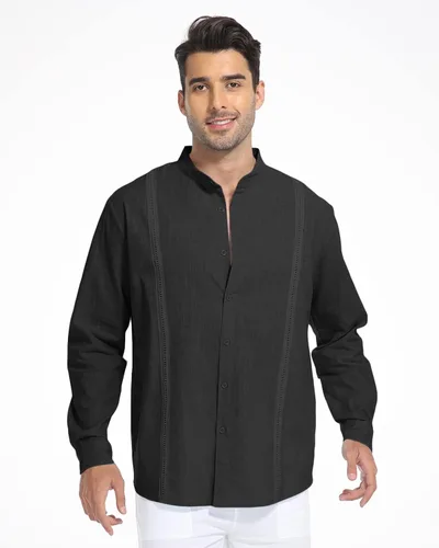 Vista 5 de SMIFCAALOR Camisas de algodón y lino de manga larga para hombre, con botones, para playa, yoga, informal, para verano