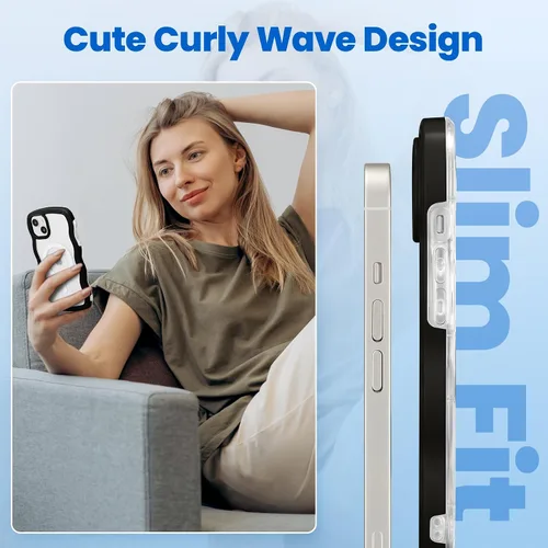 Vista 4 de ZCDAYE Bonita funda de onda rizada para iPhone 13, iPhone 13 (6.1 pulgadas), funda compatible con Magsafe, transparente, delgada, a prueba de Negro