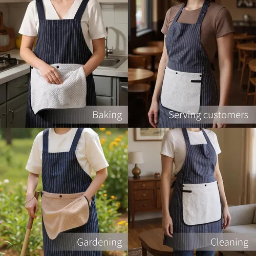 Vista 6 de Delantal con bolsillos para mujeres y hombres, diseño de espalda cruzada con toalla, lavable a máquina, delantal de cocina para cocinar, asar a