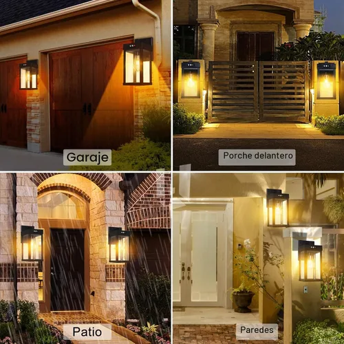 Vista 6 de Luces Solares de Pared para Exteriores, Aplique con Sensor de Movimiento con 3 Modos de Iluminación, Luminarias de Porche Exterior del Atardecer al